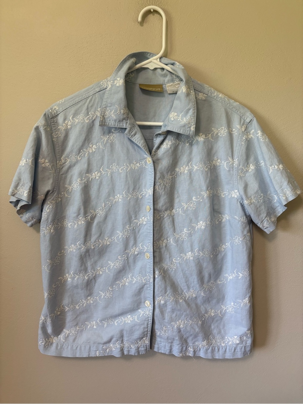 Embroidered Button Down Liz Claiborne Linen Cotton